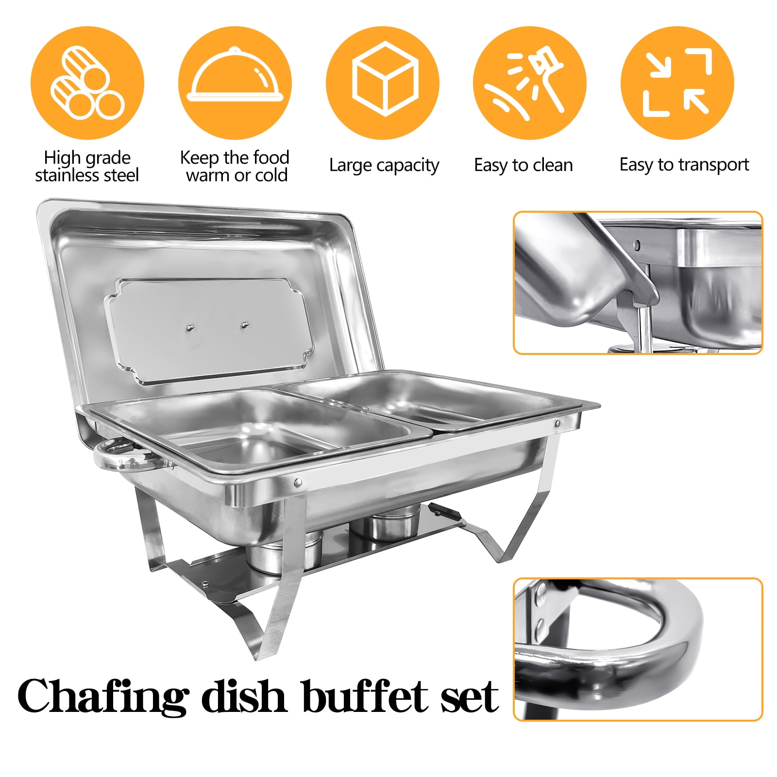 Ufurpie 4 Pack 8 QT Stainless Steel Chafing Dish Buffet Set,Chafers and Buffet  Warmers Sets,Foldable Chafing Dishes,Buffet Servers and Warmers,Food Warmers  