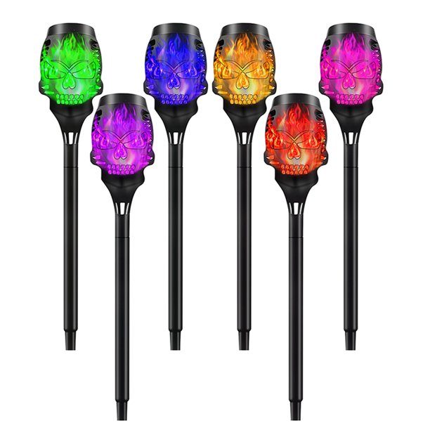 Luz De Antorcha De Llama Solar Pathway Light 12LED Luz de antorcha de seguridad para Patio Street Balcón (Multicolor 6)