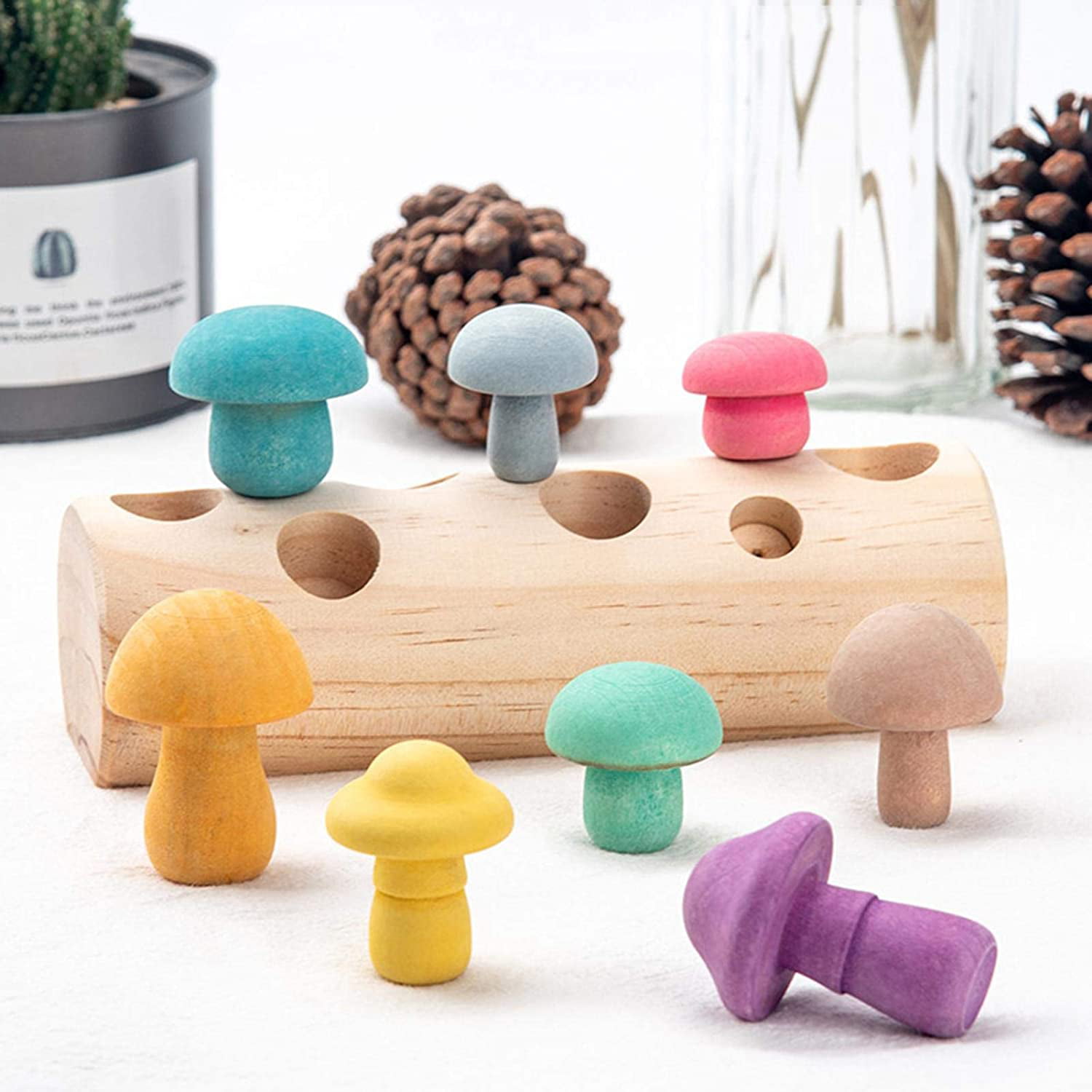 kekafu Mushroom Picking Game Colorful Wooden Mushroom Toys Picking Mushroom Matching Toys Shape Sorting Game Concentration Training Toys Learning Educational Toys for Kids Infants Toddlers 