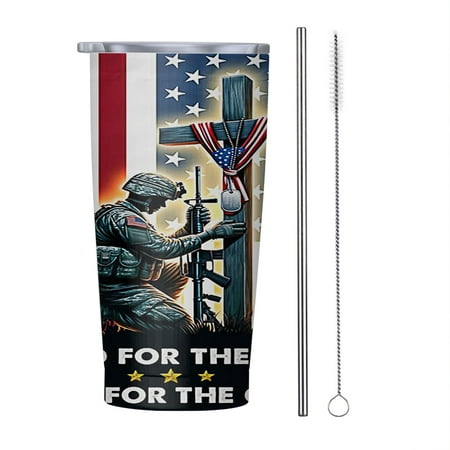 

Memorial Day Stand For The Veteran Christian Cross Memorial American flag 20oz Tumbler Insulated Stainless Steel Water Bottle Portable Travel Coffee Tea Mug Cup