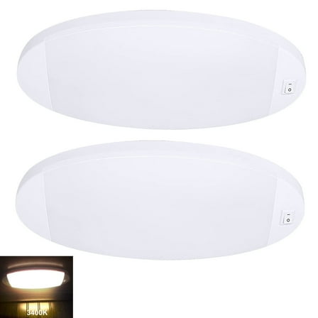 Facon 12V RV Dome Light with On&Off Switch, Length: 9-1/4'' Oval Pancake Light Surface Mount Light, 12 Volt Interior Light for RV Motorhomes Camper Caravan Trailer Boat, 2Packs