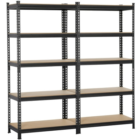5-Shelf Tier Steel Heavy-Duty Storage Shelf Shelving Workbench Display Black(2 Packs)