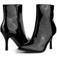 thumbnail image 2 of Unique Bargains Mirror Leather Pointy Toe Zipper Stiletto Heels Ankle Boots for Women Black 6, 2 of 6