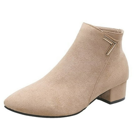 

jsaierl Ladies Fashion Casual Solid Color Pointed Toe Thick Heel Ankle Boots