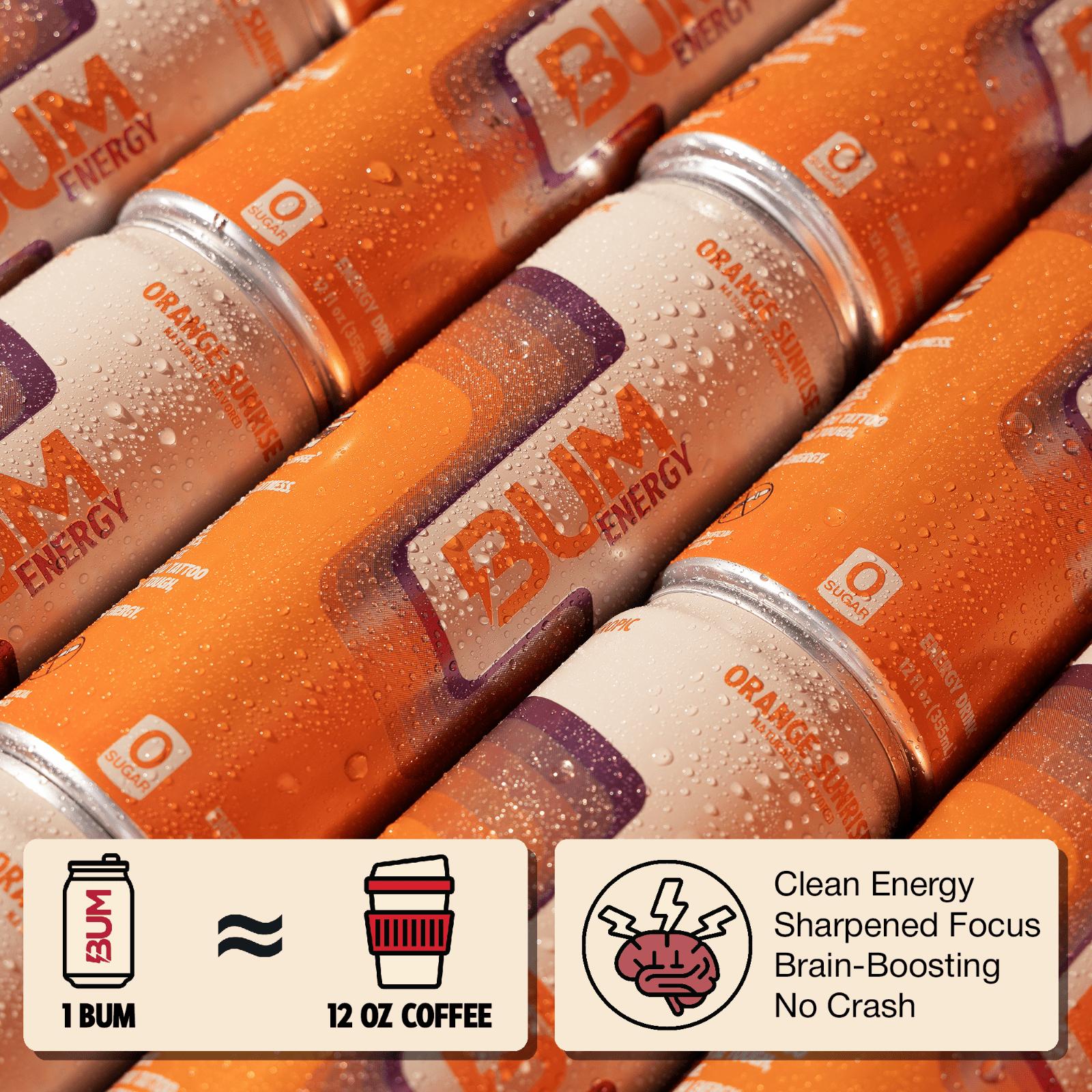 Bum Energy Orange Sunrise Energy Drink, 112 mg Natural Caffeine, 12 fl oz Can
