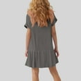 thumbnail image 3 of WULMLEO Tshirt Dress Women Casual Summer Beach Vacation Short Sleeve Drop Waist Ruffle Knee Length Tunic Dress with Pockets Gray XL, 3 of 5