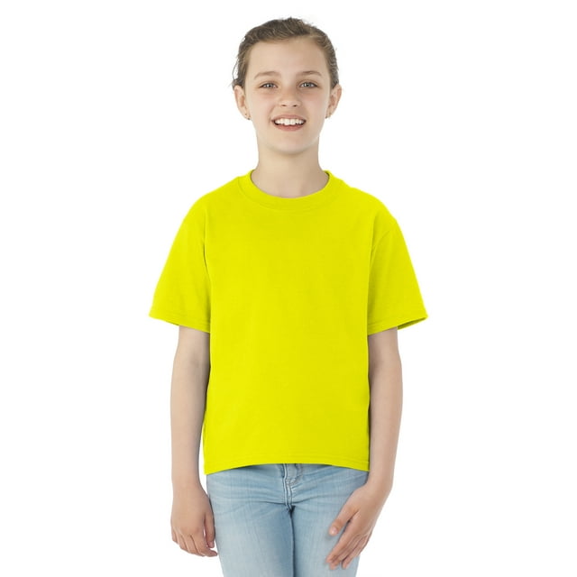 Jerzees T-Shirt à Manches Courtes Col Ras du Cou Youth DRI-POWER Active, TP, Jaune Néon