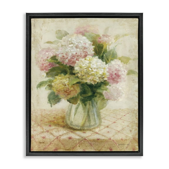 Stupell Industries Cottage Hydrangeas in Pink Plants & Flowers Painting Black Floater Framed Canvas Art Print Wall Art, 17 x 21