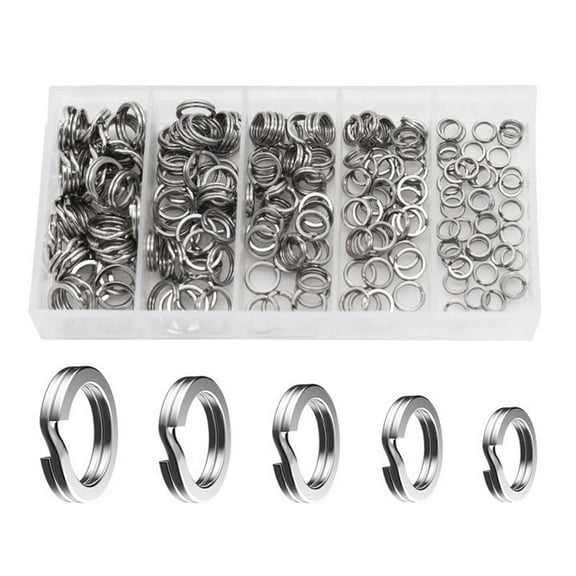 Zeiwohndc 200Pcs Fishing Hook Lures Rings Connector Stainless Double Rings Clip 5 Size