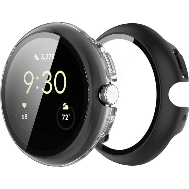 KOMI Protecteur d'Écran Compatible avec Pixel Watch 2/Google Pixel Watch Case, Étui Protecteur Rigide en PC Anti-Rayures avec Pare-Chocs, Étui de Protection Antichoc pour Google Pixel Watch Étui, Noir&Transparent