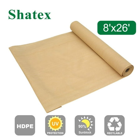 Porch Sun Shades Shatex 90% Sun Shade Fabric, Sun-Block Net Mesh Shade with Clips for Pergola Cover Porch Vertical Screen 8x26ft, Beige ()