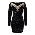 thumbnail image 4 of Women's Off-the-shoulder Sequined Lace Trim Slim Party Long Sleeve Ruffled Club Dress, 4 of 9