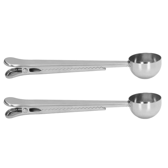 2 pack Coffee Spoon Clips Stainless Steel Measuring Scoop with Bag Seal Clip, Matte Gold