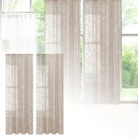 Curtain Window Semi Lace Curtain for Living Room with Through Bar Curtain Elegant Polyester Lace Decorative Window