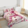 thumbnail image 4 of Manfei Kawaii Pink Snowman Queen Comforter Set for Teen, Happy Holiday Bedding Sets, Winter Christmas Snowflake Reversible Bedding Comforter Set, Luxury Bedroom Decor, 3-Piece, 4 of 9