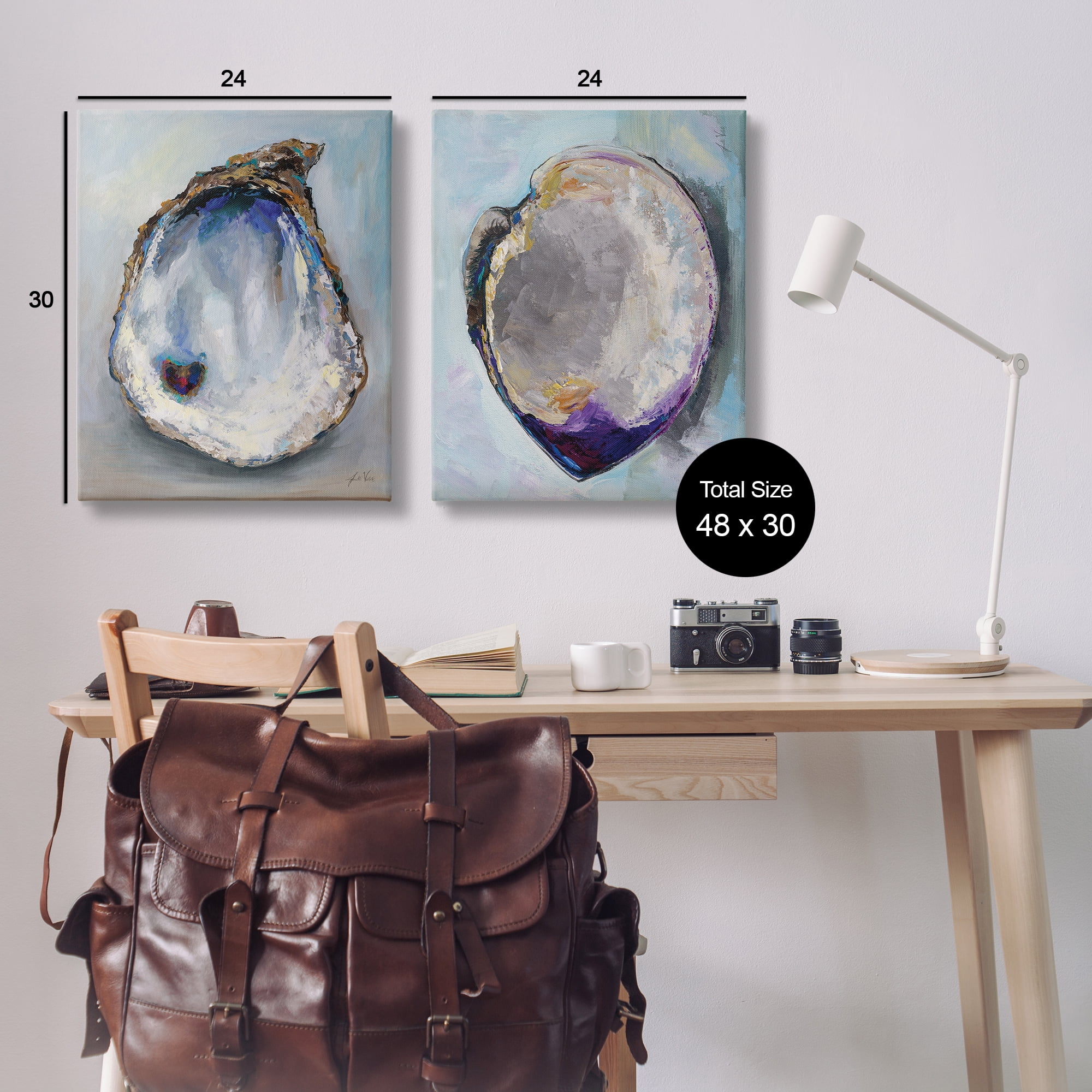 Stupell Industries Open Oyster Clam Shell Nautical & Beach Painting Wrapped Canvas Art Print Wall Art, 24 x 30, Set of 2