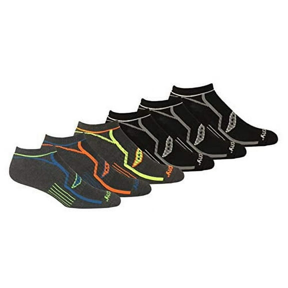 Saucony Men's Big & Tall Multi-Pack Bolt Performance Comfort Fit No-Show Socks, Grey (6 Pairs), Shoe Size: 13-15