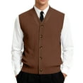thumbnail image 3 of Kixjoy Men's Sweater Vest Formal Knitted Ribbed Pullover Tops Business Sleeveless V Neck Sweater Slim Fit Golf Fall Winter Vest, Brown S, 3 of 7