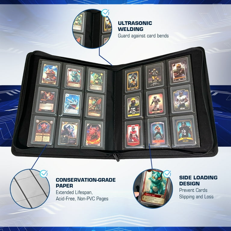 ROTHRATHER Leather Toploader Binder for Cards, 360 Capacity, 9-Pocket  Pages, Grey - Walmart.com