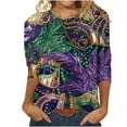 thumbnail image 2 of AGWOLF Mardi Gras Shirts for Women Fancy Mask Printed Crewneck Tops 3/4 Sleeve Carnival Outfit Fat Tuesday Party Blouses, 2 of 5