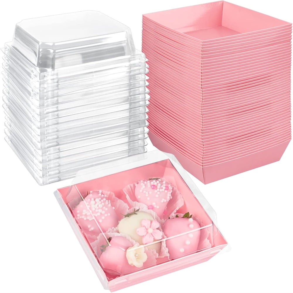 200 Pcs Charcuterie Boxes With Clear Lids & Jute Rope – 4" Square Disposable Kraft Food Boxes For Bakery, Cookies, Macarons, Fruit Display