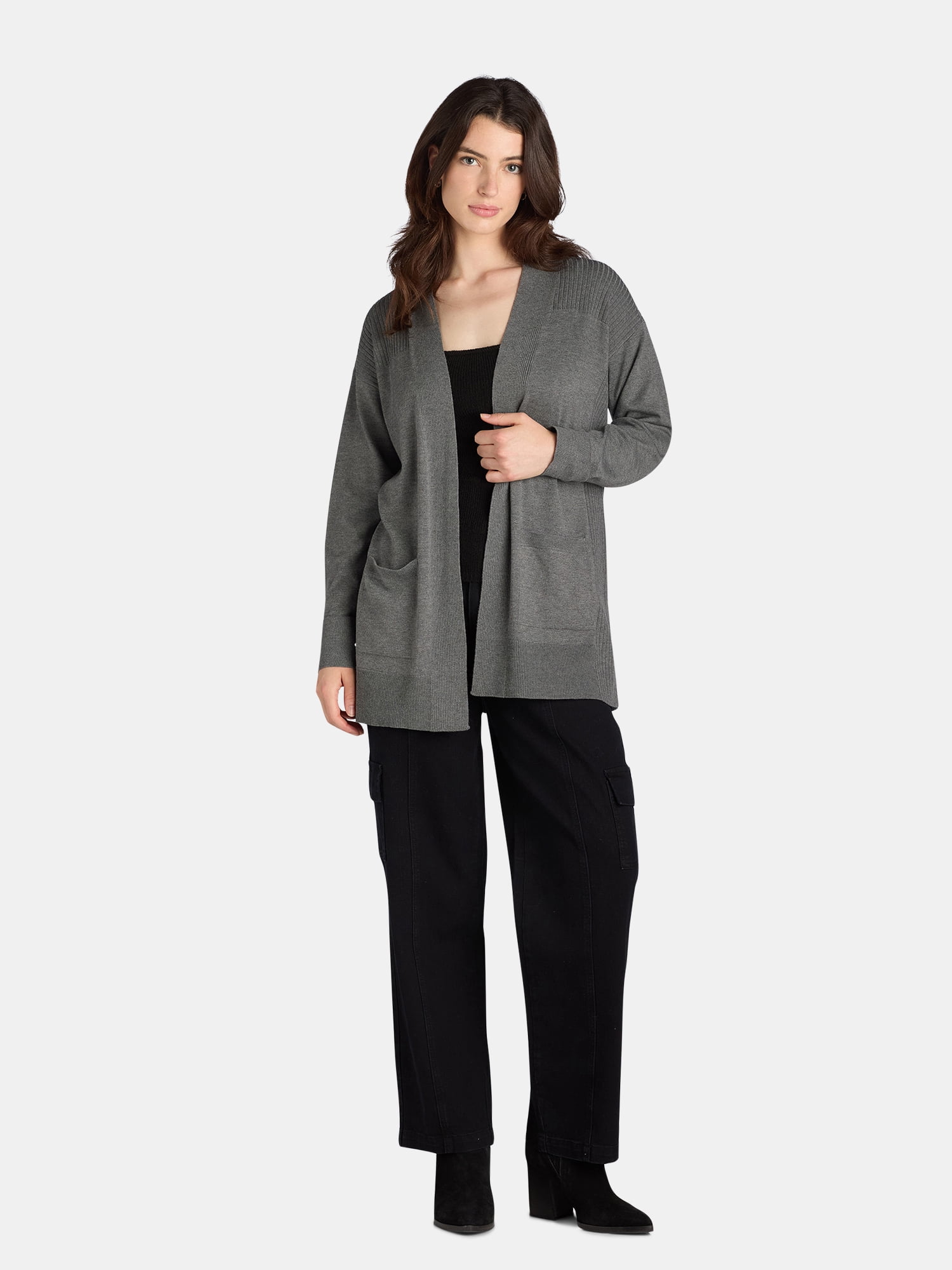 Time and Tru Women's and Women's Plus Open Front Cardigan Sweater, Sizes XS-4X