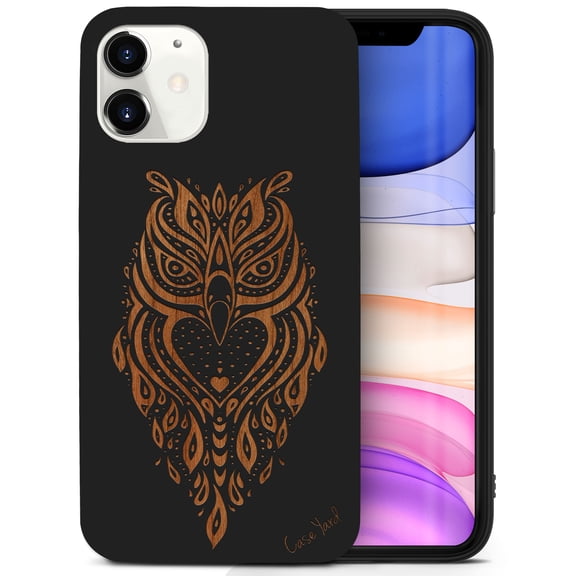 Case Yard Wooden Case for iPhone-11 Soft TPU Silicone cover Slim Fit Shockproof Wood Protective Phone Cover for Girls Boys Men and Women Supports Wireless Charging Owl 4 Design