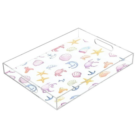 

Clear Acrylic Tray Water Cup Tray Teacup Jewelry Storage Tray for Serving and Home Decor Pastel Seashells Crabs and Starfish
