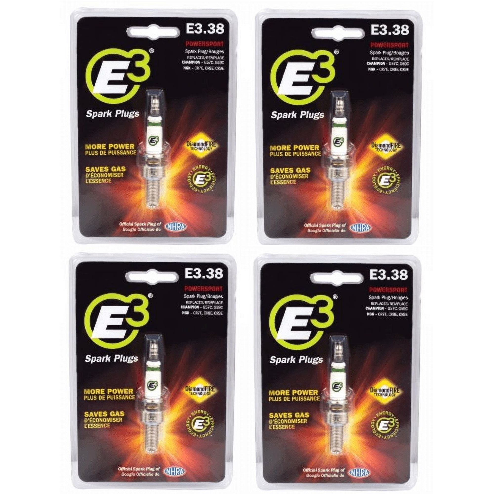 E3 Spark Plugs E3.38 Replaces (NGK CR7E, CR8E, CR9E CHAMPION G57C, G59C) 4 PACK!