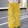 thumbnail image 4 of Smsaxvxz Men's Baggy Cargo Pants Trendy Casual Elastic Waist Drawstring Loose Fit Joggers Pant with Pockets Yellow XXL, 4 of 8
