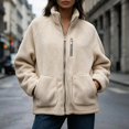 thumbnail image 2 of DYTTDG Women’s Fleece Zip-Up Jacket, Stand Collar Long Sleeve Sherpa Jacket with Chest Zipper Pocket & Front Patch Pockets, Casual Outerwear for Fall and Winter, 2 of 8