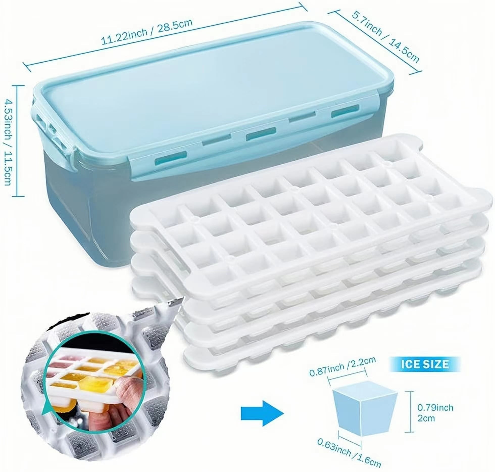 ICEXXP Ice Cube Trays for the Freezer with Lids, Silicone freezer molds  with Ice Box, 4 Pack Ice Trays with Ice Container, Stackable Ice Tray with Storage  Ice Bucket Bin, Ice Tong