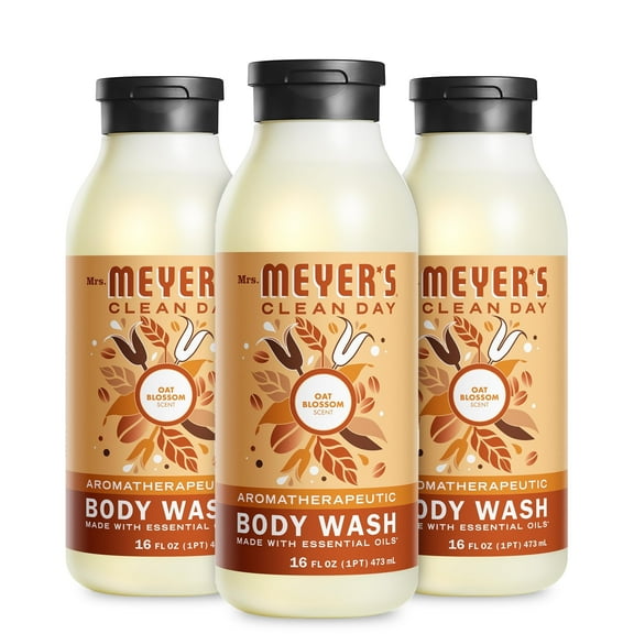 Mrs. Meyer’S Cleanday Moisturizing Body Wash For Women And Men, Biodegradable Shower Gel Formula Made With Essential Oils, Oat Blossom, 16 Oz Bottle, Pack Of 3