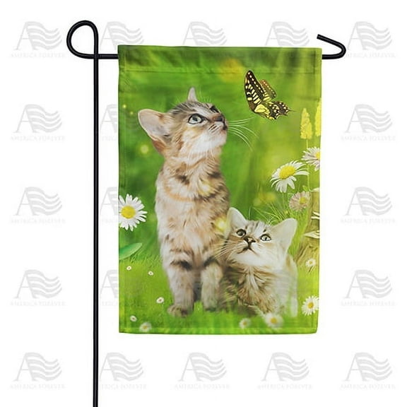 America Forever Spring Kitty Garden Flag 12.5 x 18 inches Double Sided Cute Cat, Butterfly, Daisy, Happy Summer - Seasonal Yard Lawn Outdoor Decorative Tabby Cat Garden Flag