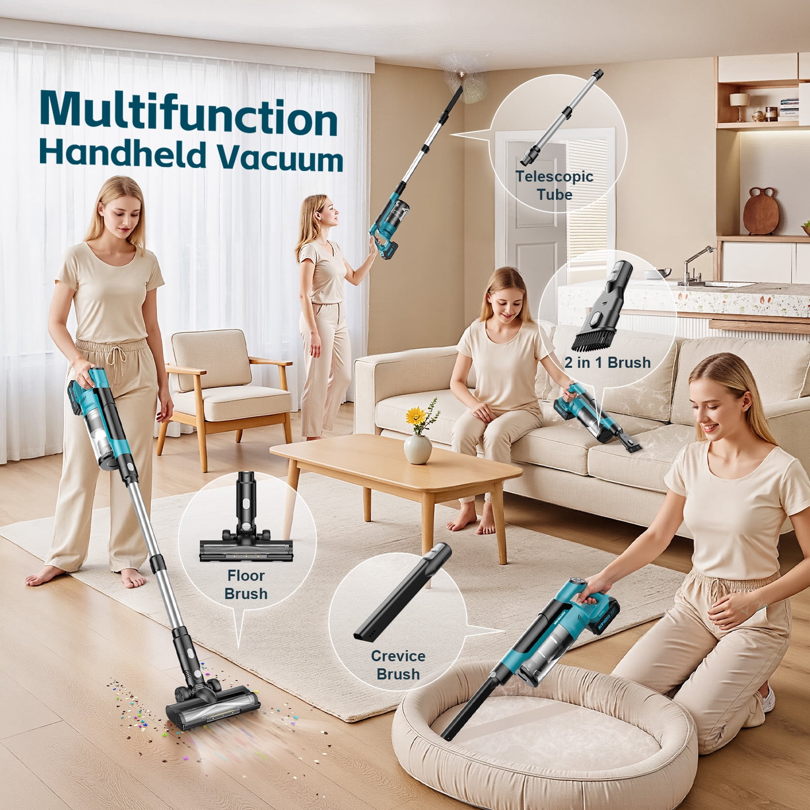 Amiluo Cordless Vacuum Cleaner, 700W 60KPA 72mins Brushless Vacuum Cleaners for Home, 8000mAh large Battery Stick Vacuum with Hepa Filter, 6 in 1 Handheld Vacuum for Pet Hair/Carpet/Hard Floor, V1-1