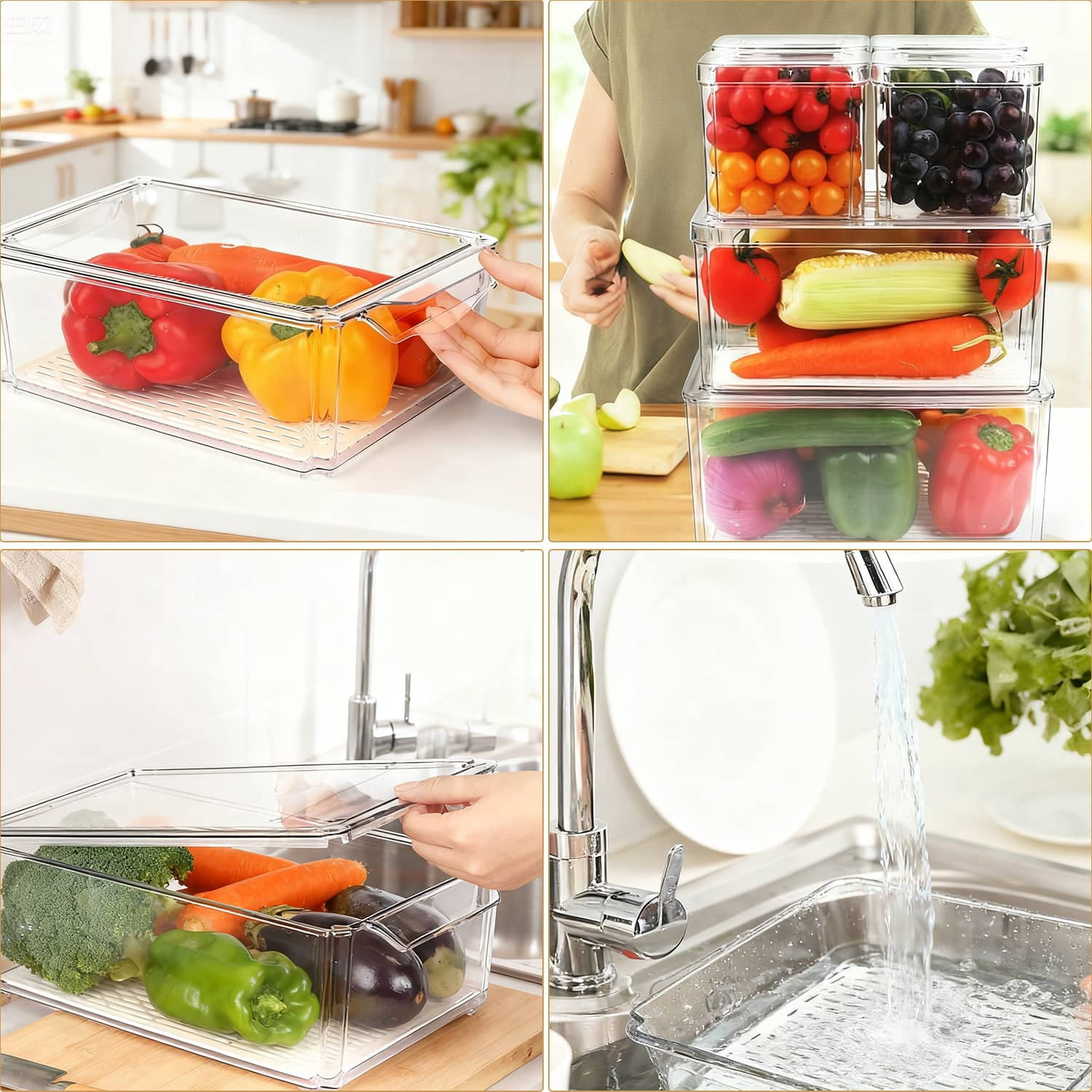 Set of 7 Fridge Organizer Refrigerator Organizer Bins with Lids, Fridge Organization and Storage Clear Containers, Stackable Plastic Pantry Storage Bins for Fruits, Vegetable, Food, BPA Free Kosbon