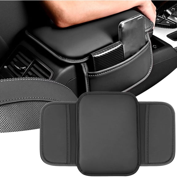 Car Center Console Cover with Side Storage Pockets, Car Center Console Cover, 11.6"×8.3" Leather Car Armrest Cushion Pad, Arm Rest Box Cover Mat, Universal Interior Accessories