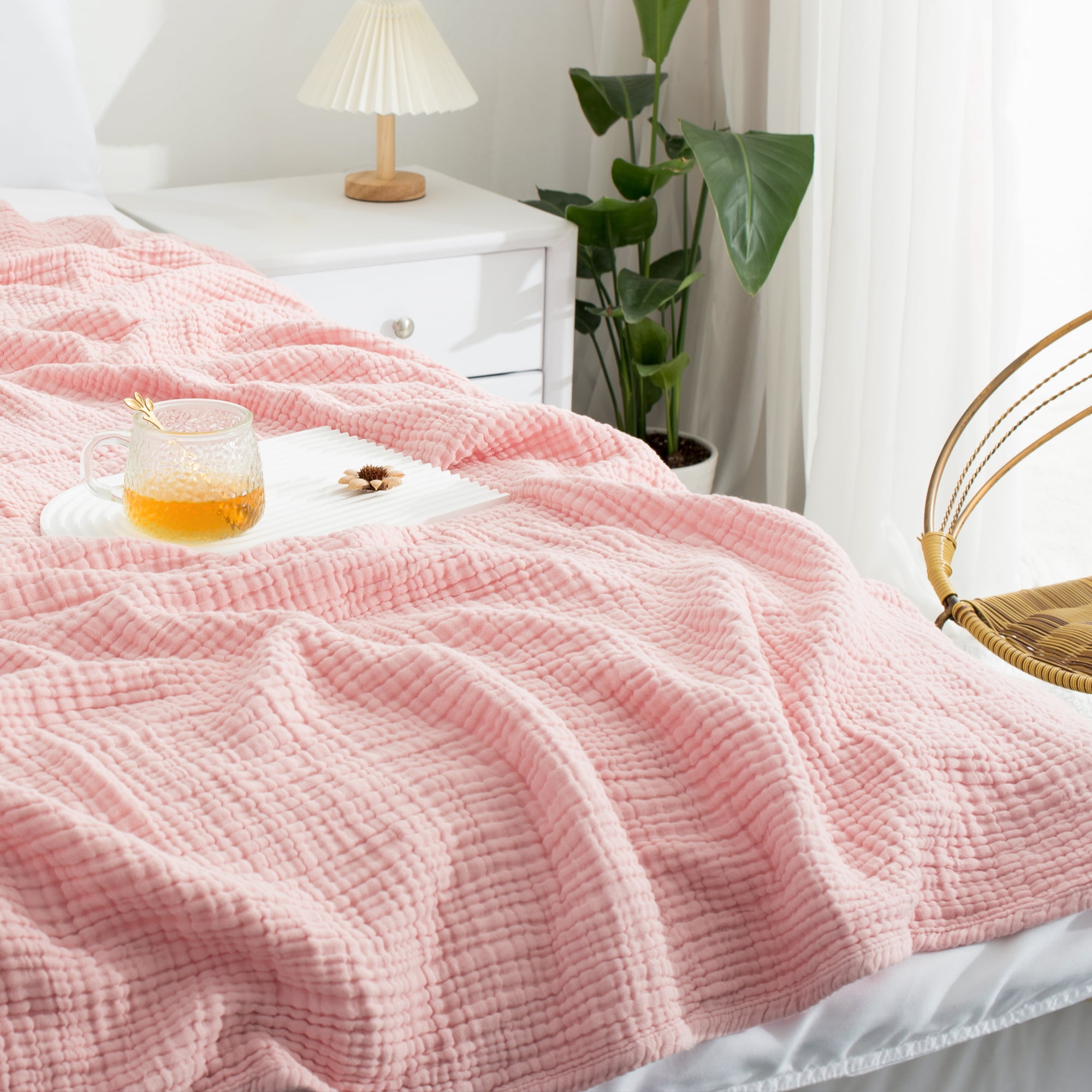 Carriediosa 100% Cotton Muslin Throw Blanket Gauze Blankets Soft for Bed, 66" x 90" Twin Size Dusty Pink
