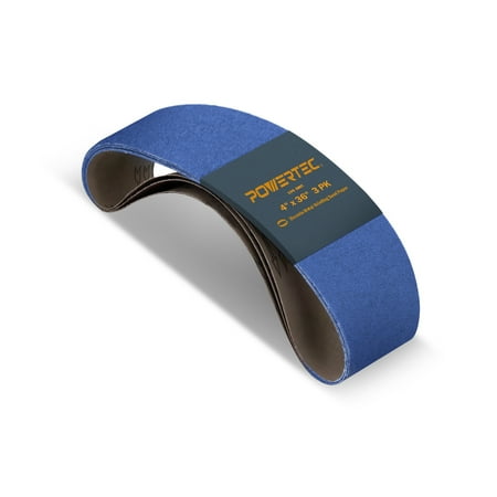

POWERTEC 4 Inch x 36 Inch Sanding Belts 100 Grit Zirconia Metal Grinding Sand Paper – 3 Pack 443610Z-3