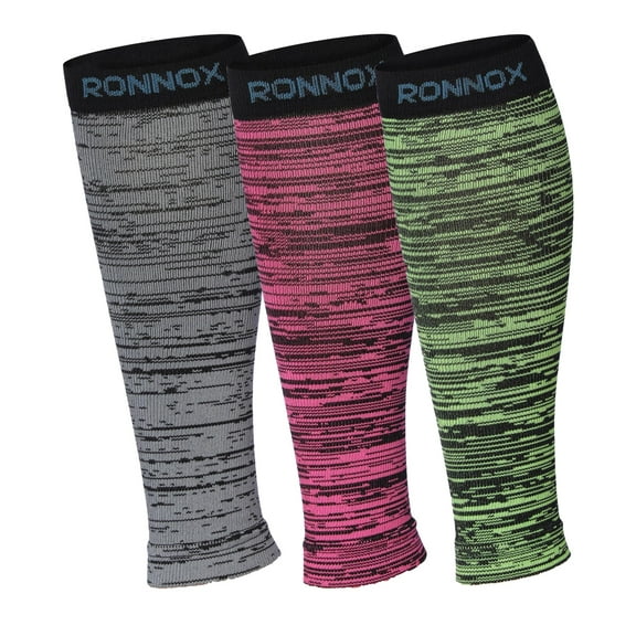 RONNOX Calf Compression Sleeve 3-Pairs (12-14 mmHg is Best Athletic & Medical for Women,Travel,Running,Nurses,Flight,Edema CP13-M
