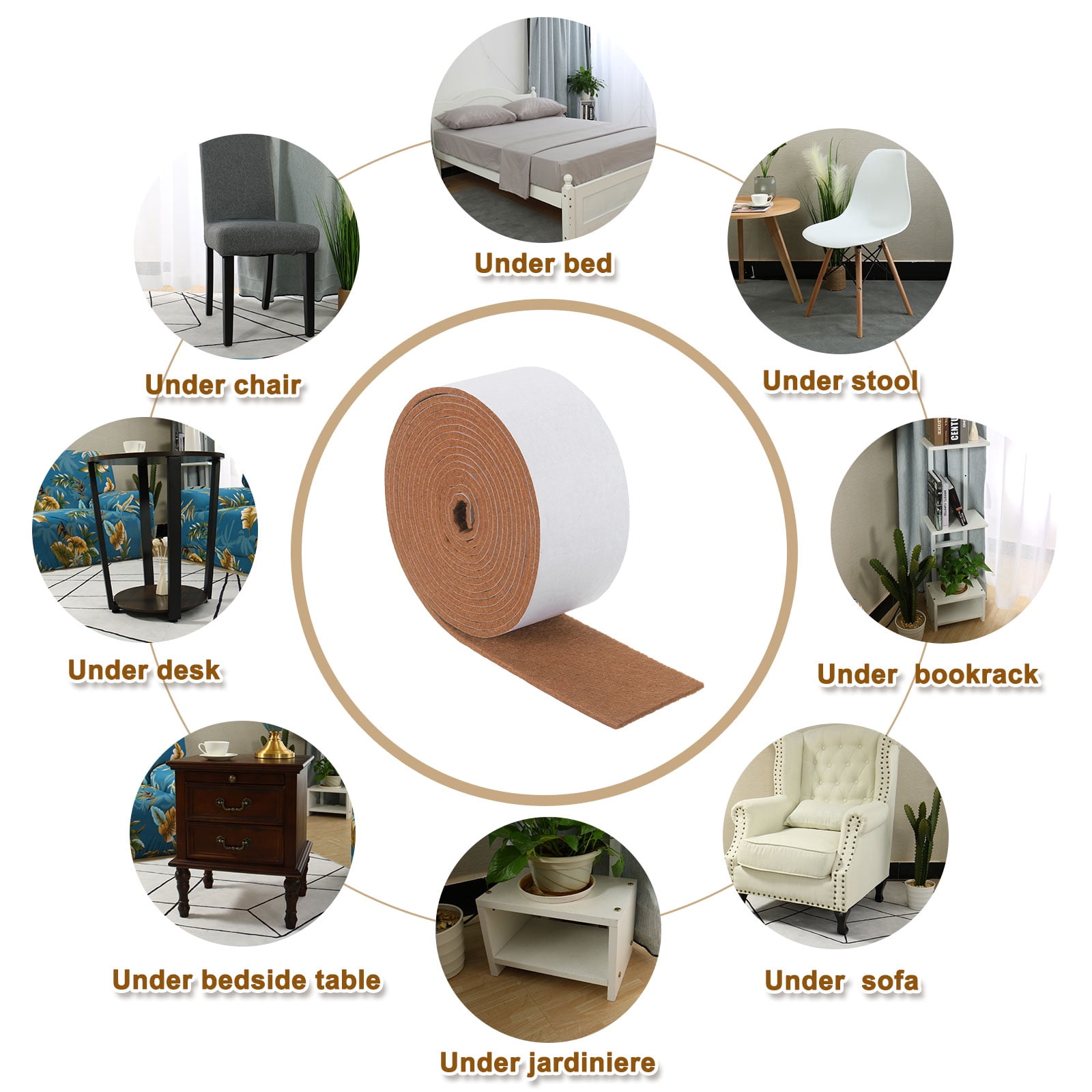 Felt Strips with Adhesive Backing, 2 Pack 2" x 120" x 0.12" Adhesive Felt Strips Anti Scratch Furniture Felt Tapes Self-Stick Felt Pads for Protecting Hardwood Floor, Light Brown