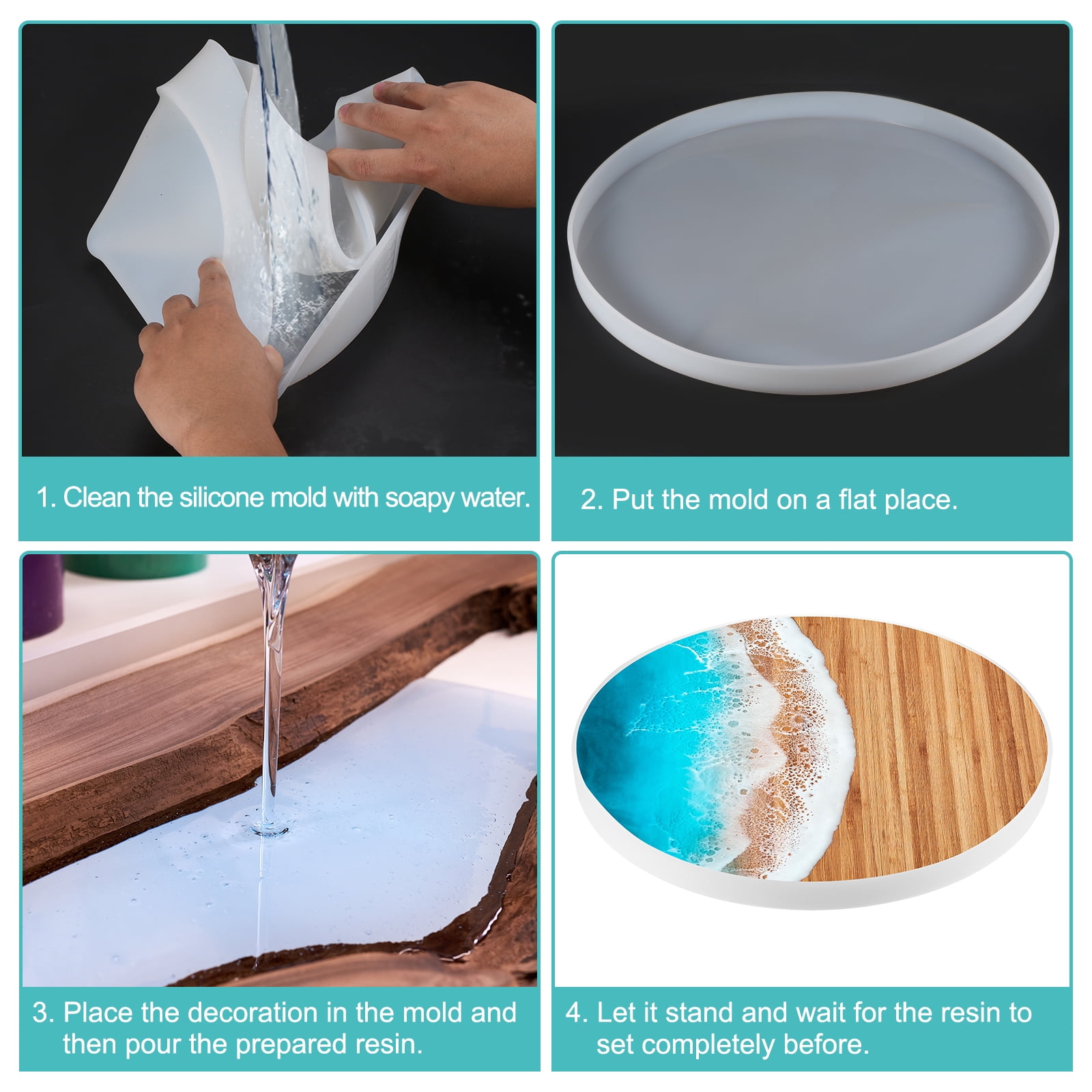 Uxcell 23.6" Charcuterie Board Resin Silicone Mold Tray Epoxy Mould for DIY Art Home Decoration (Round)