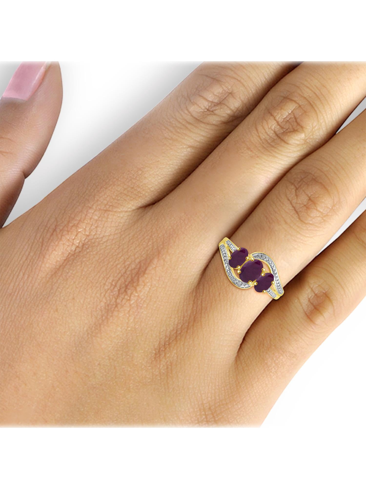 JewelersClub Ruby Ring Birthstone Jewelry – 1.75 Carat Ruby 14K Gold Plated Silver Ring Jewelry with White Diamond Accent – Gemstone Rings with Hypoallergenic 14K Gold Plated Silver Band