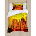 thumbnail image 1 of NYC Scene Duvet Cover Set Twin Size, Surreal Computer Graphics of the Skyline Structures and River in Tangerine Tones, Decorative 2 Piece Bedding Set with 1 Pillow Sham, Multicolor, by Ambesonne, 1 of 3