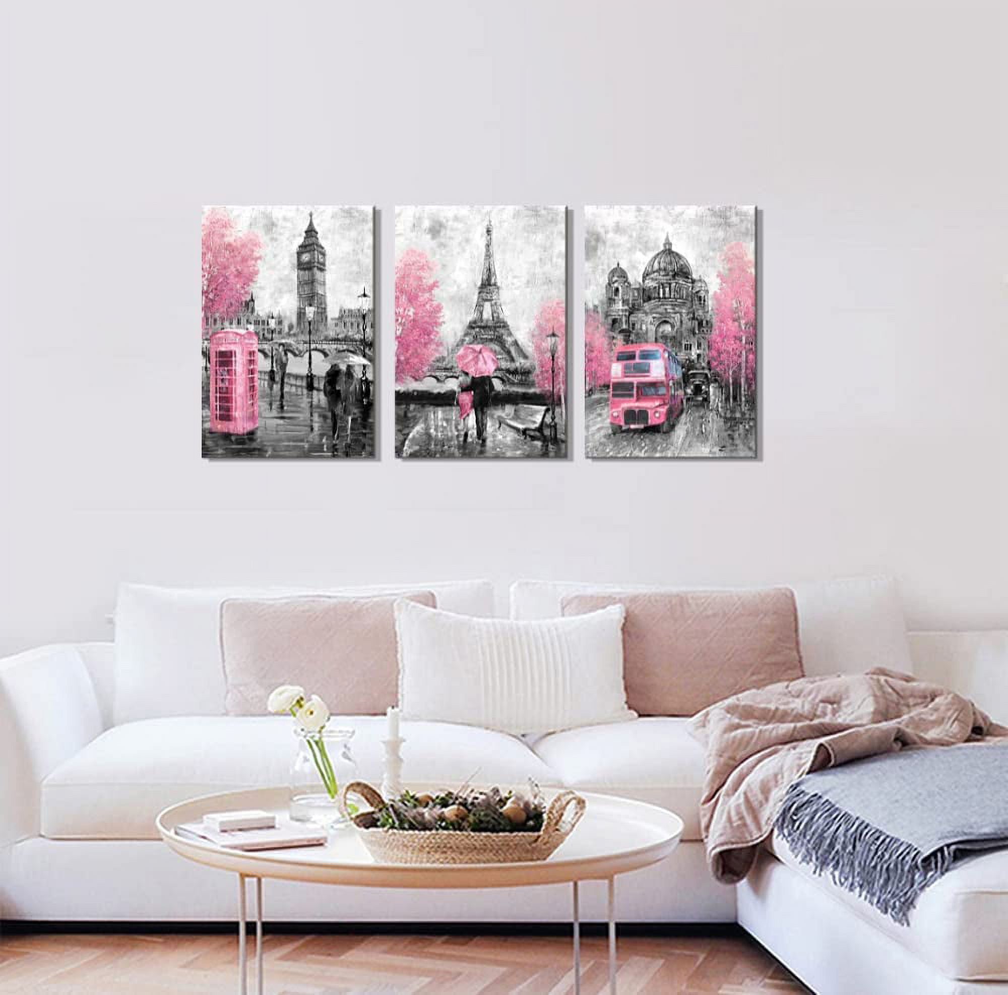Large Wall Art for Bedroom Living Room Bathroom Black and White Paris Decor  Print for Girls' Rooom Pink Paris Theme London Big Ben Tower Eiffel Tower  Painting 