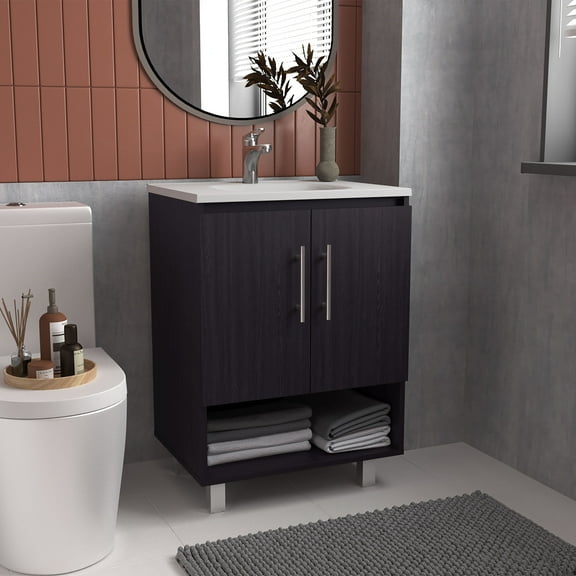 Modern Bathroom Vanity Bathroom Vanity, 2 Doors, 4 Shelves, Black Wengue,Wooden Bathroom Vanity