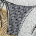 thumbnail image 6 of LEKWK Bikini Sets for Women Textured Halter String Plaid Print Swimsuits Thong Cheeky Tie Side Bathing Suits Summer Fashion Resort Pool Party Beachwear, 6 of 8