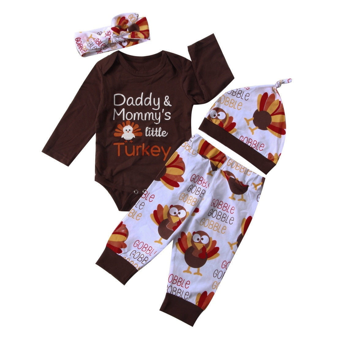 NEW Thanksgiving Daddys little Turkey Baby Boys Bodysuit Hat Booties Outfit Set 