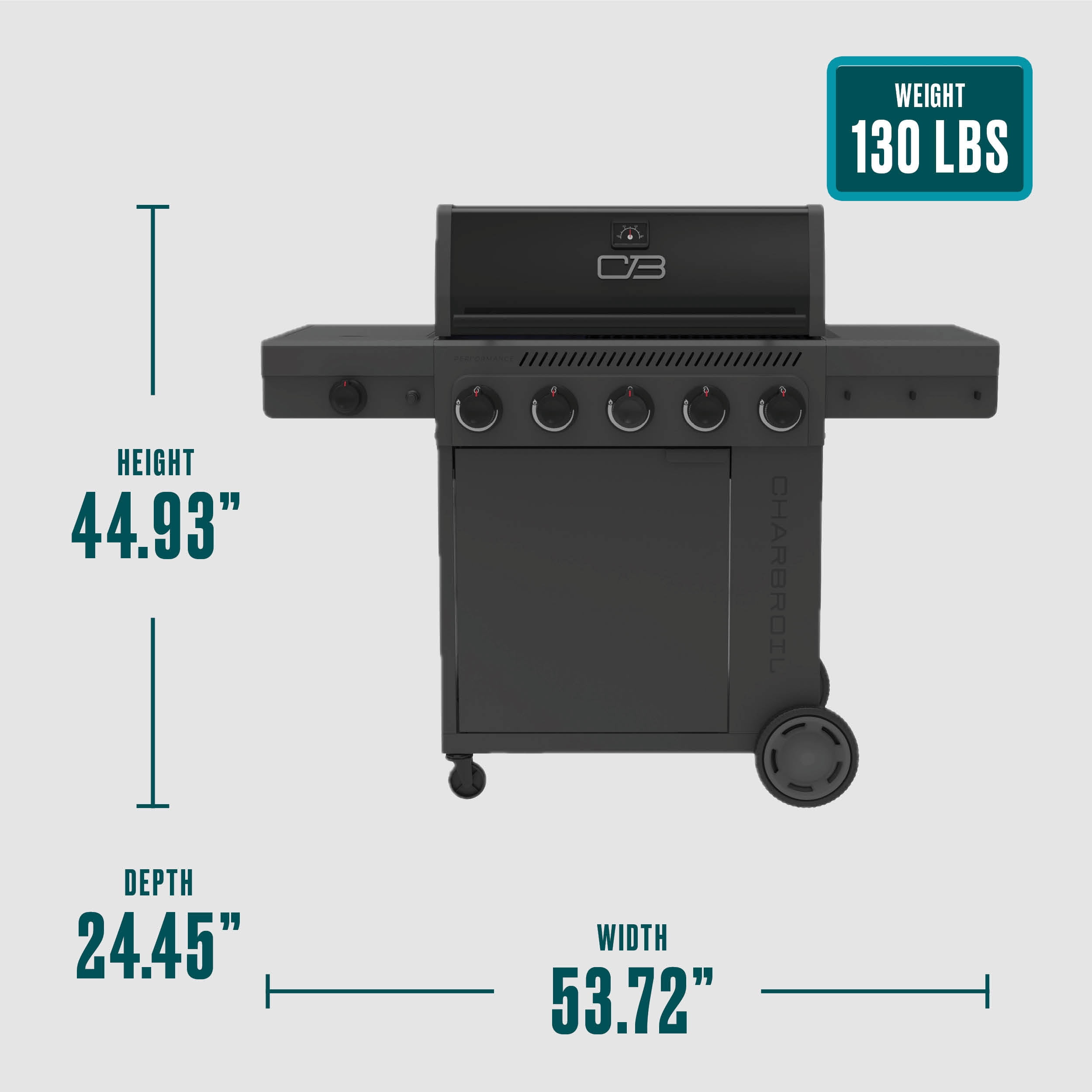 Charbroil Gas Grill, Performance Series FlavorMax 5 Burner Grill with Side Burner and Griddle, Black
