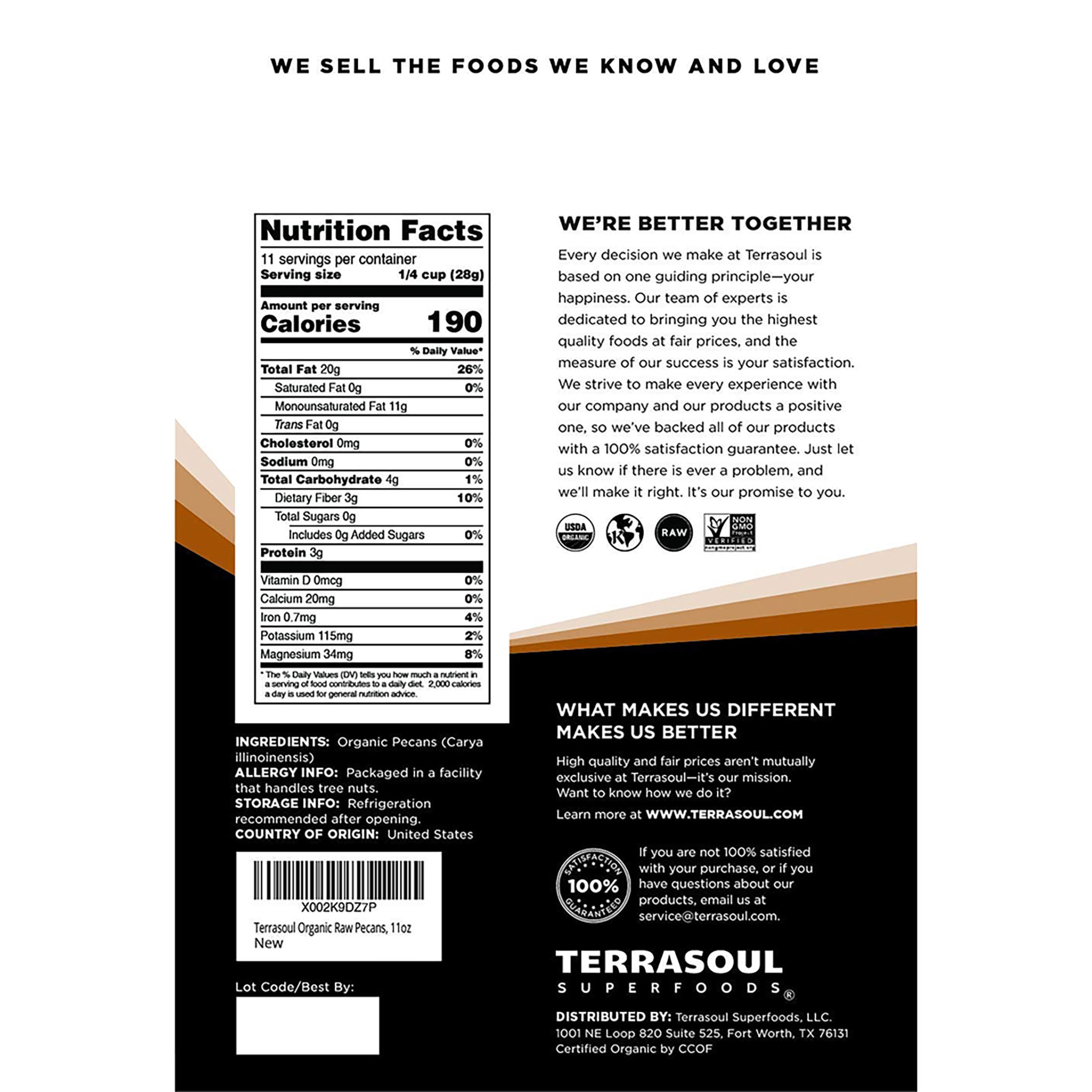 Terrasoul Superfoods Organic Pecans, 22 Oz (11 Oz 2-Pack) - Mammoth Halves | Fresh | Raw